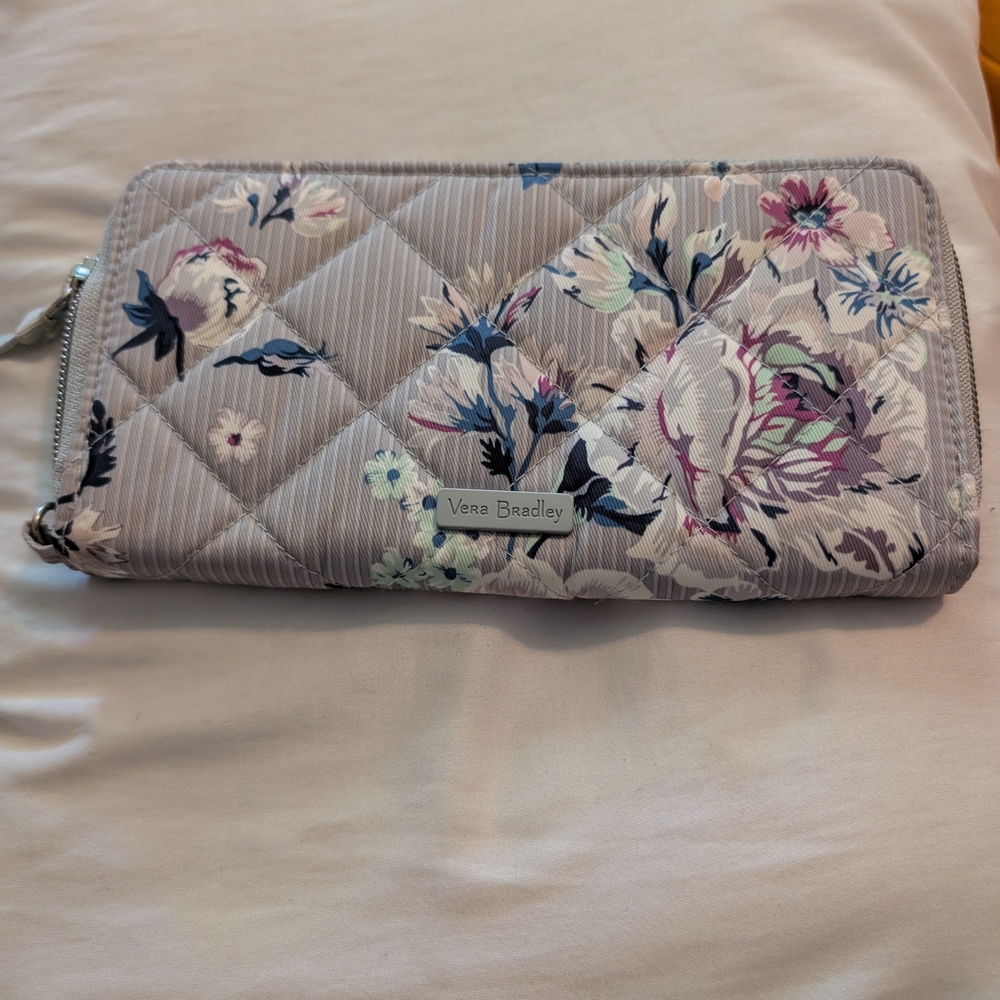 Vera Bradley Quilted Floral Wallet - Gray and Pink